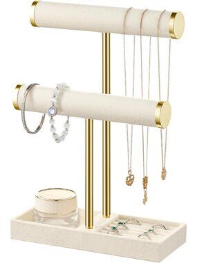 Detachable T Bar Jewelry Holder - Beige Velvet Bracelet Display for Any Occasion